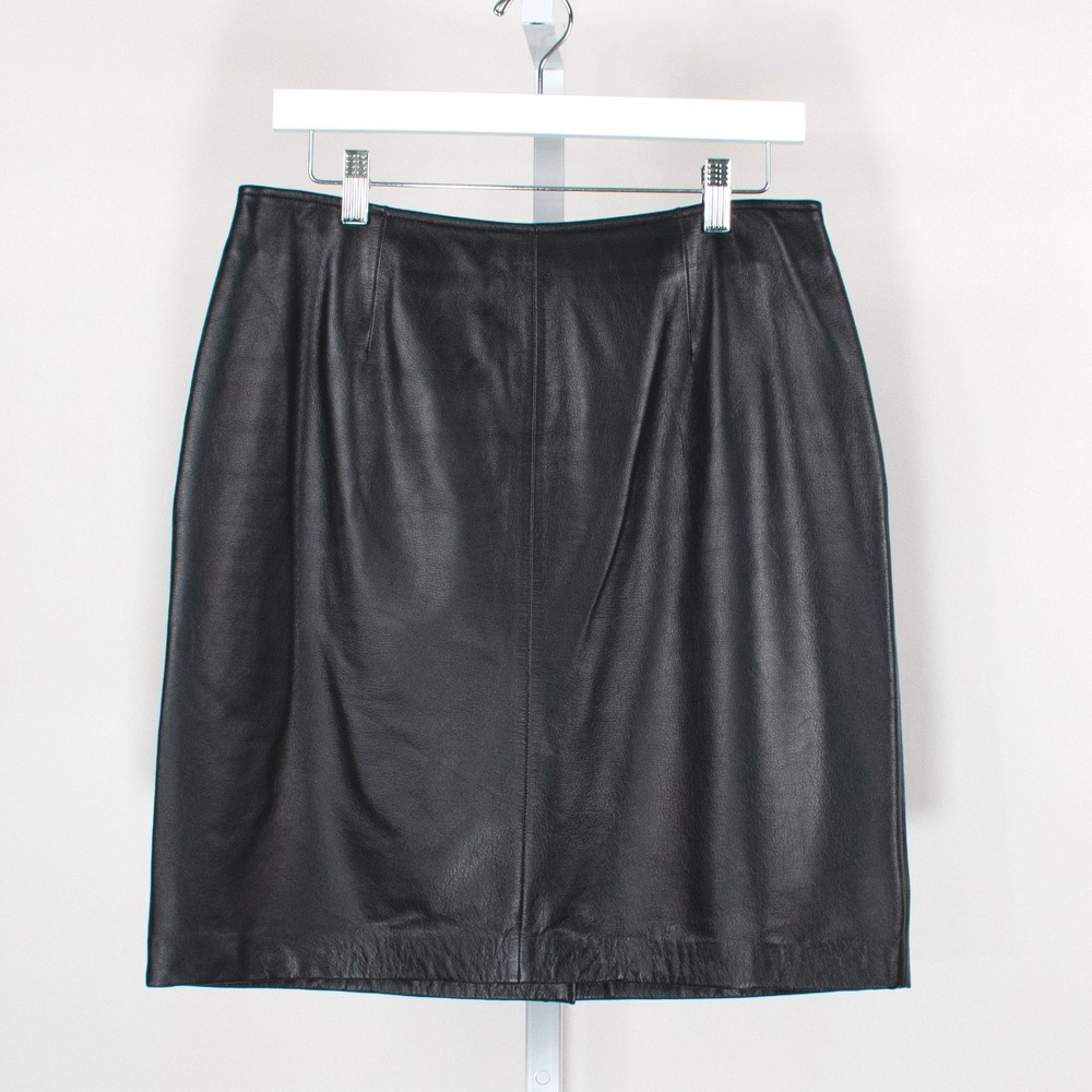 Apostrophe Black Genuine Leather Pencil Skirt Size 12 Knee‎ Length